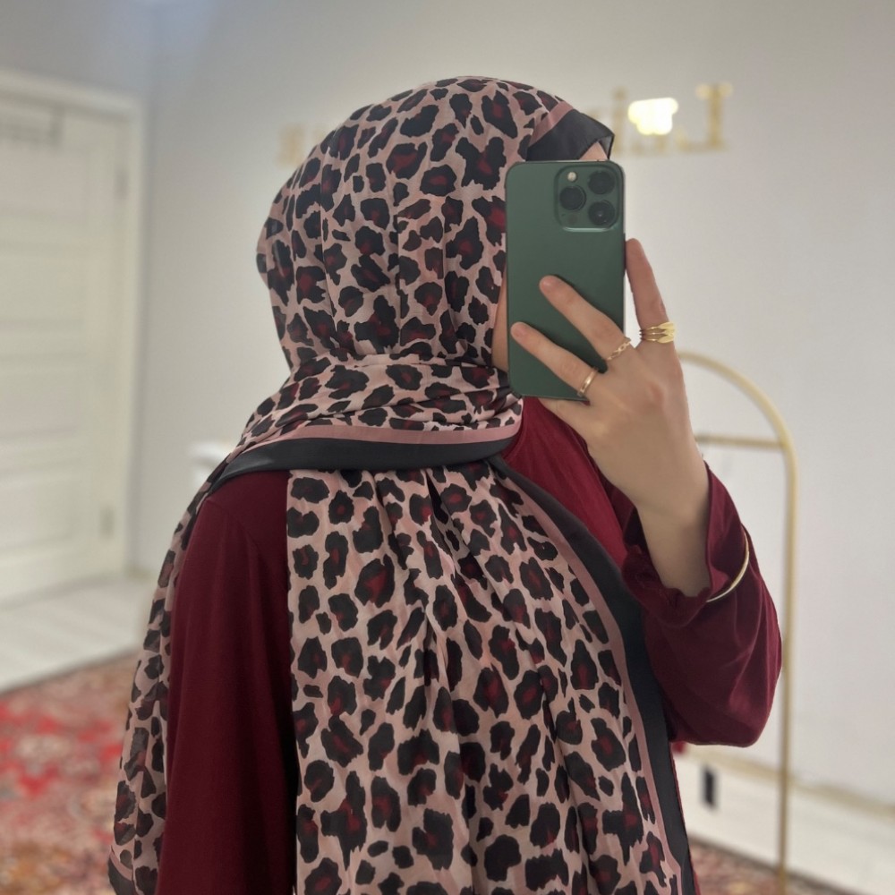 Leopar Desen Bordo Bambu Jakar Şal Leopar Desen Bordo Bambu Jakar Şal